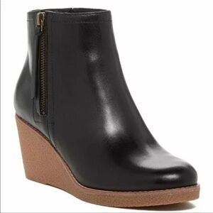 COLE HAAN Grand OS Auden Wedge Ankle Boot Sz 9B Black Leather Waterproof Zip